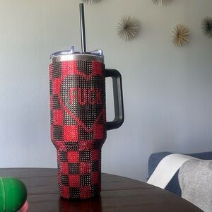 Bedazzled checker cup with logo